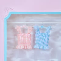 gingham check frill gather tops