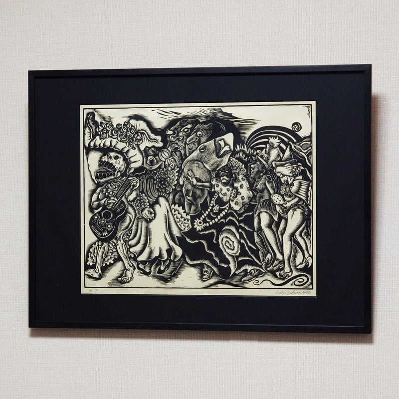 馬/竹中三郎　アート/絵画/インテリア 竹田鎭三郎「メキシコのカーニバル」木版 1974年 E.P 200部制作