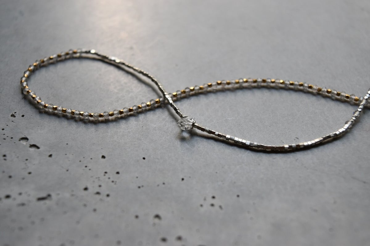 ラブラドライトと一粒ペリドットのカレンシルバー ネックレス