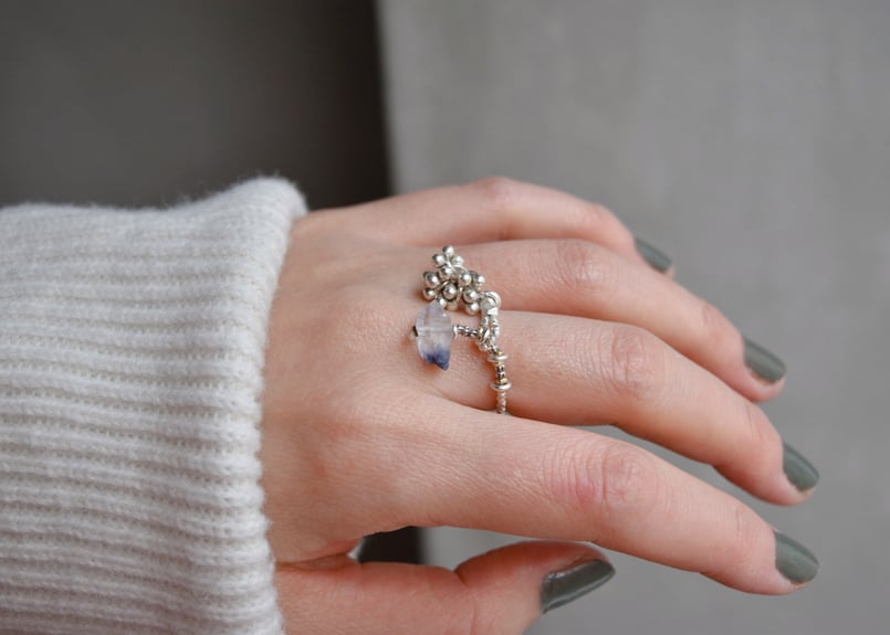 デュモルチェライトinクォーツとカレンシルバーの一点ものリング【B