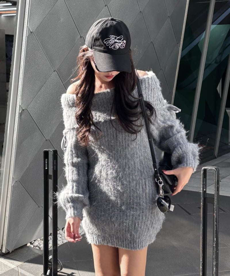 threat sleeve ribbon knit one-piece | Treat ürself