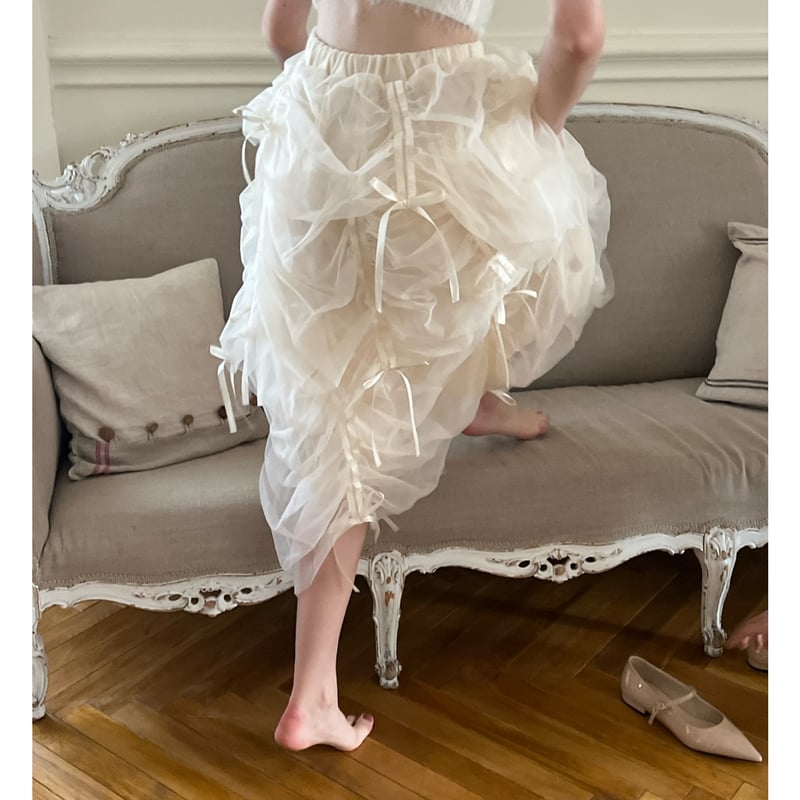 Ballerina” drawstring ribbon skirt (ivory) | T 