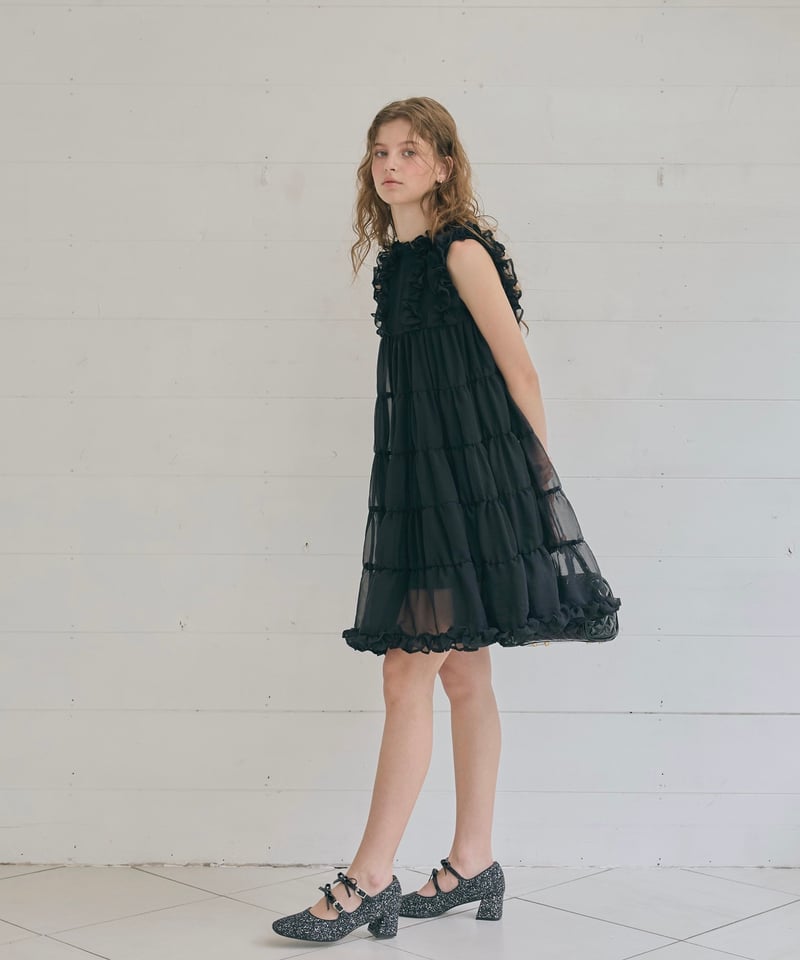Sheer frill tiered dress (black) | Treat ürself