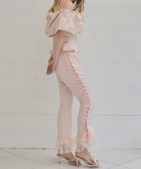 treat urself lace up frill pants (pink)