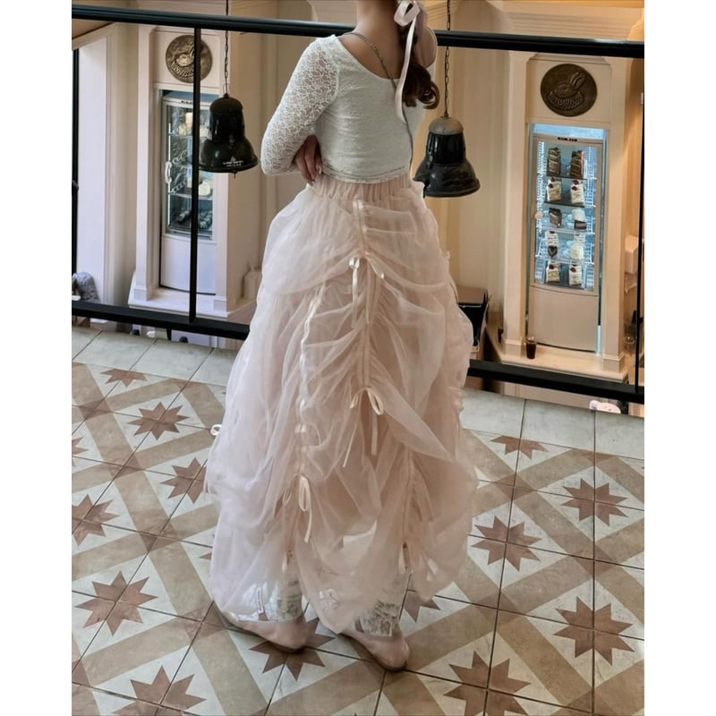 Ballerina drawstring ribbon skirt ピンク未使用 Ballerina drawstring ribbon skirt (pink)