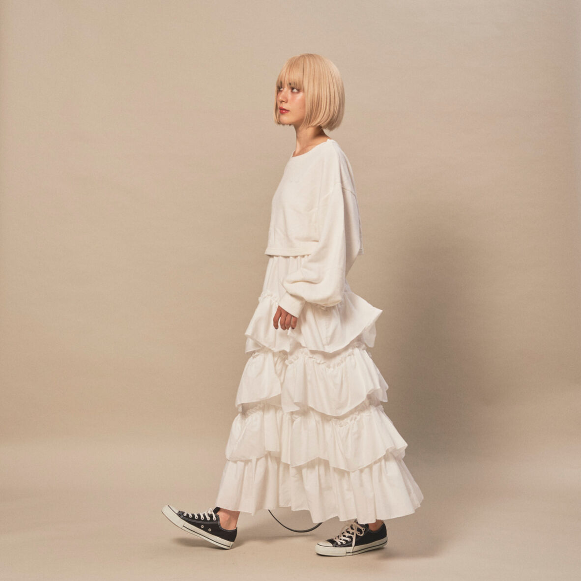 スカート laubeblanc Cotton Tiered skirt Cotton Tiered skirt – L'AUBE BLANC