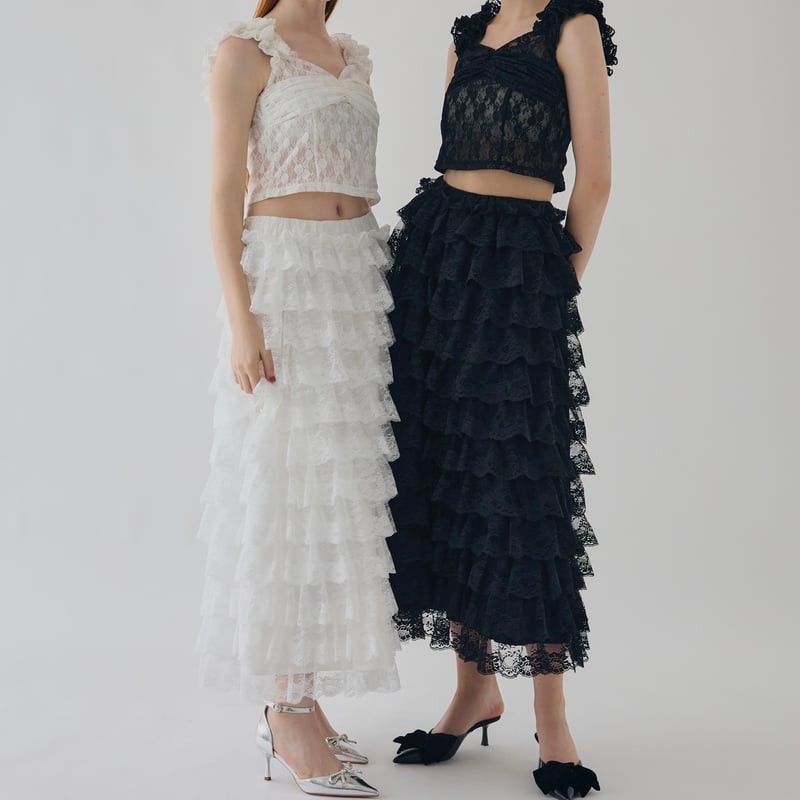 ガーリーレースフリルロングスカートトリートユアセルフ Treat