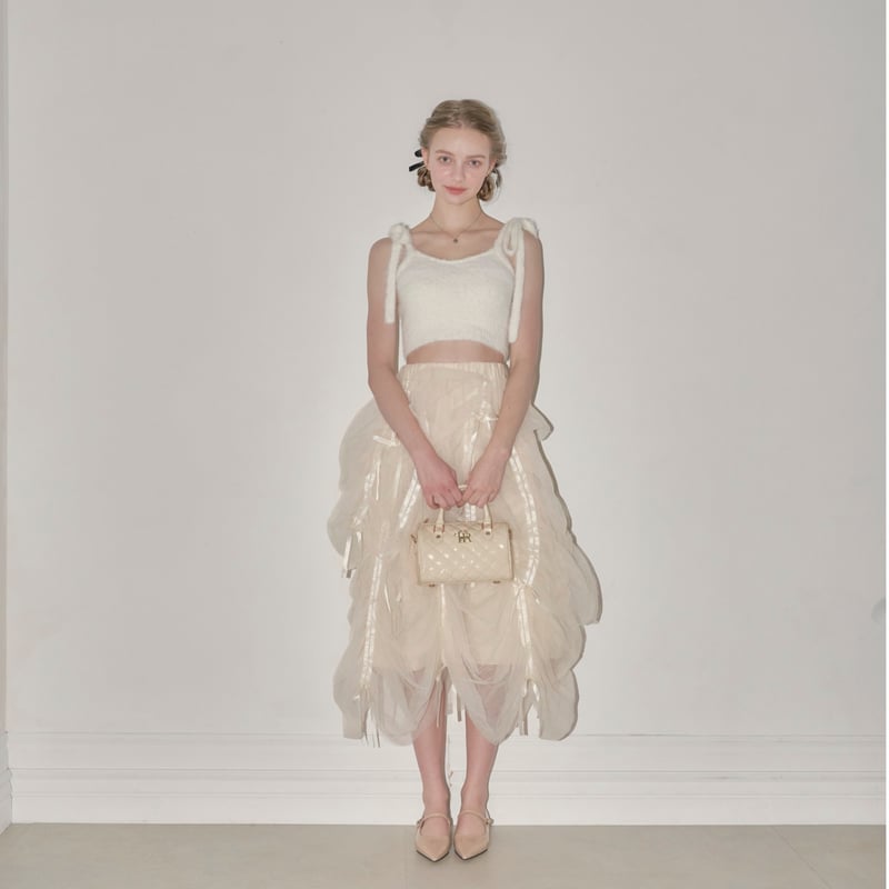 Ballerina” drawstring ribbon skirt (ivory) | T 