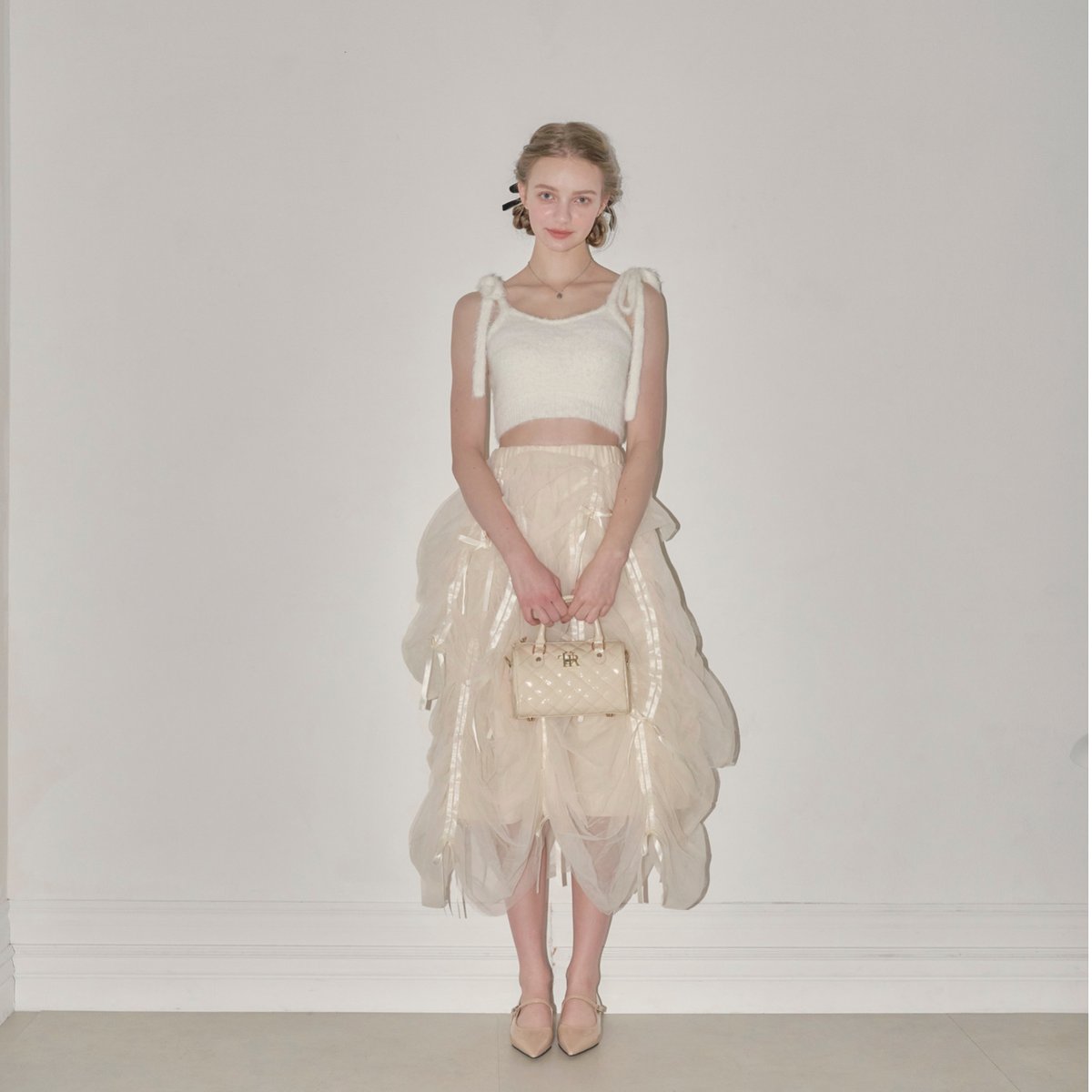 Ballerina” drawstring ribbon skirt (ivory) | T