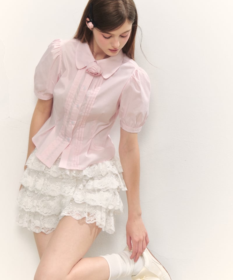 Treat Ürself Rose blouse blue Rose accent shirt blouse