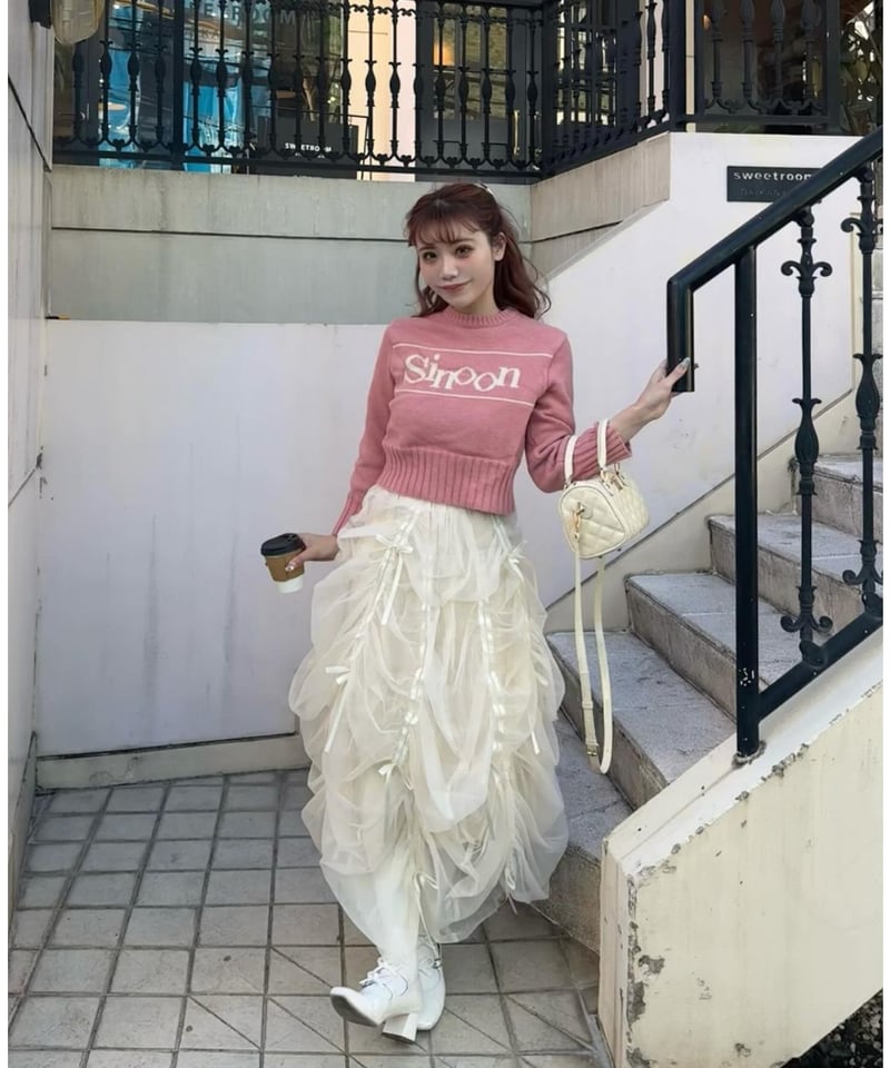 drawstring ribbon skirt TreatÜrself Treat Ürself ribbon skirt チュールスカートリボン