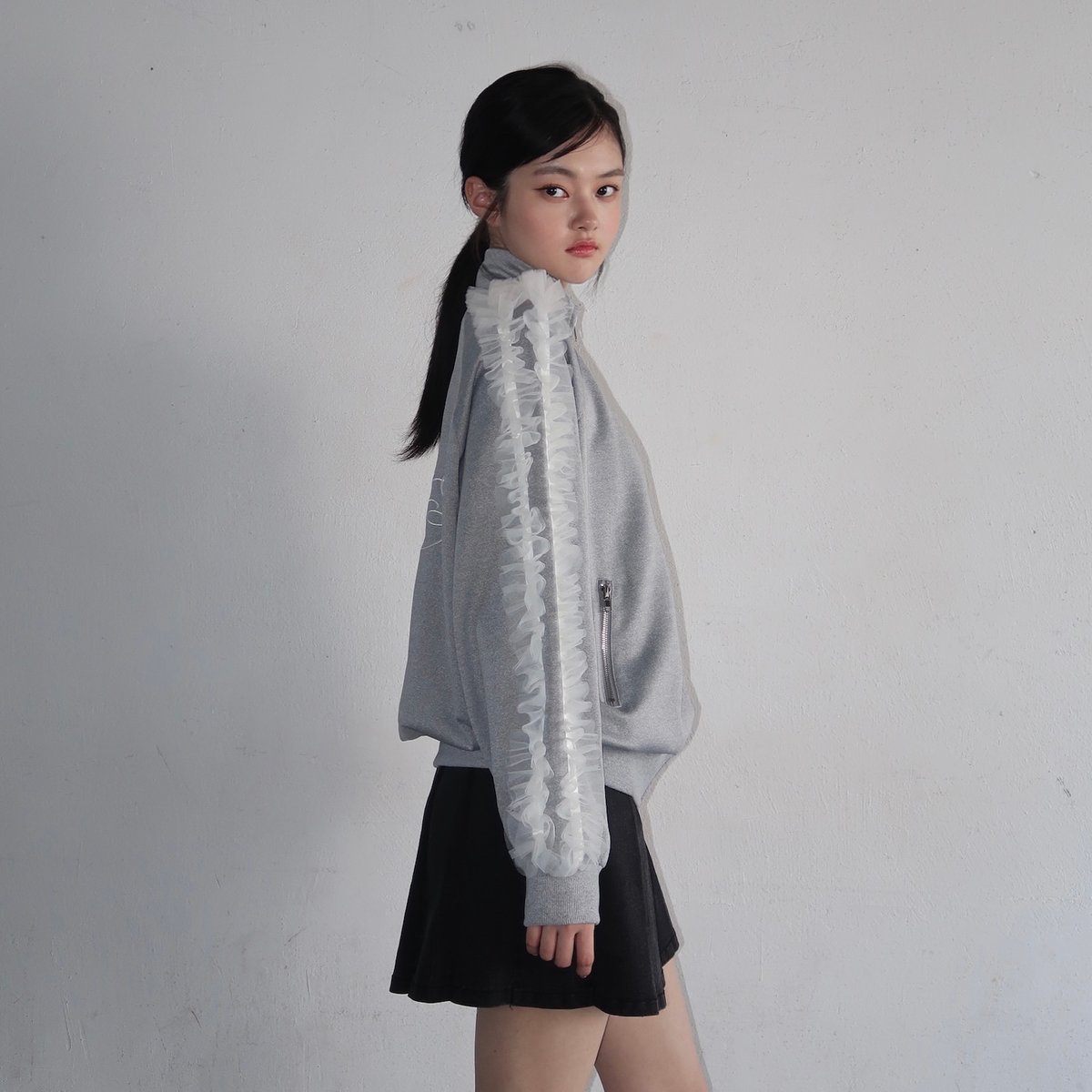 Treat Girl's tulle frill jersey(gray) | Treat ü Treat Girl's tulle frill jersey(gray) | Treat ü