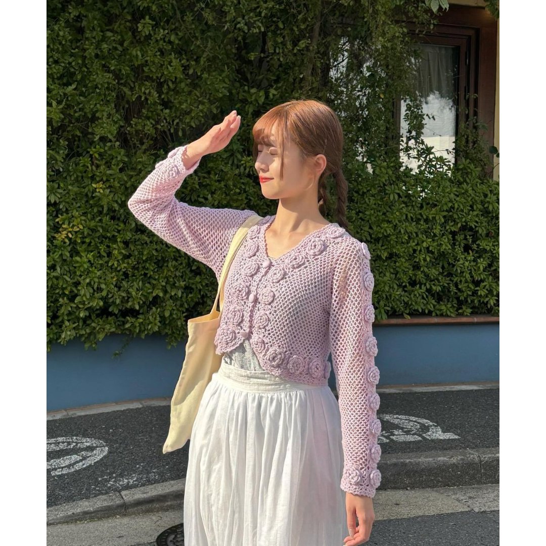 カーディガン made in England flower cardigan. flower wool cardigan | ERiKOKATORi