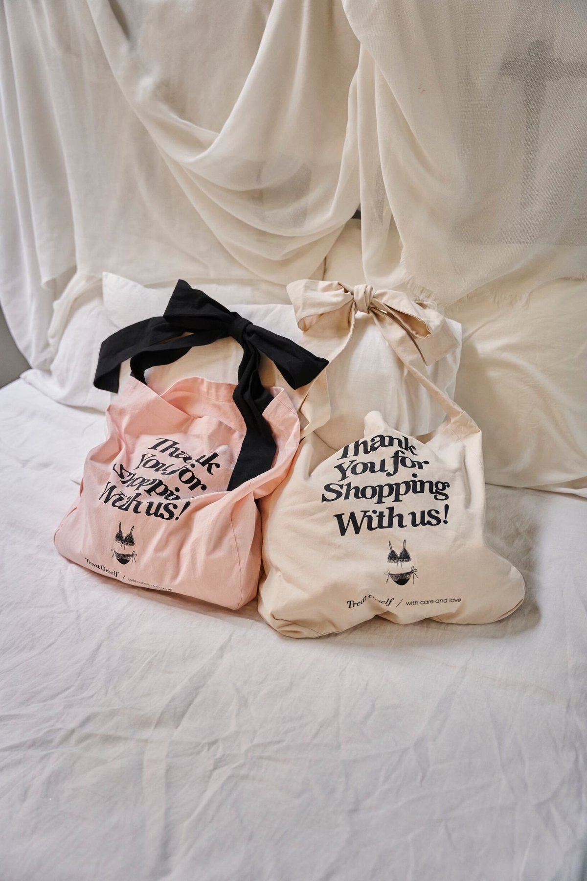 treat urself ribbon lingerie tote bag