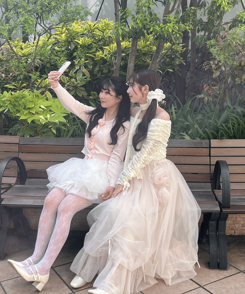 Rose motif ribbon tulleskirt (long)pink