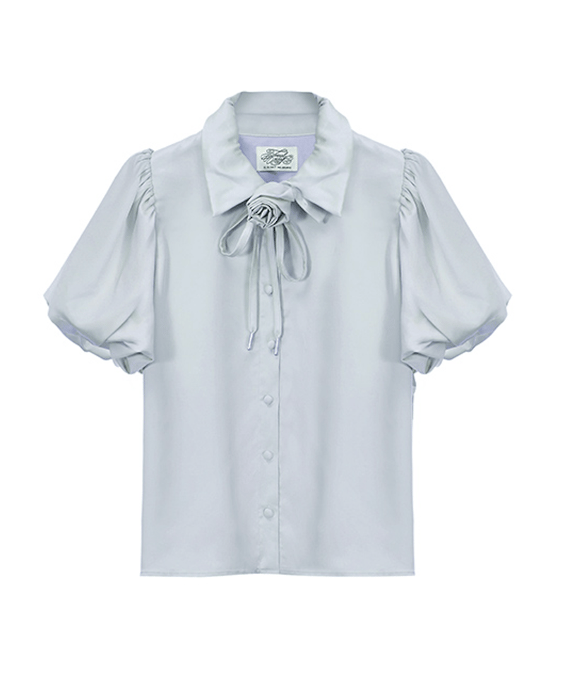 ♡Treaturself バラチョーカーブラウス　水色　♡ Rose choker satin puff blouse | Treat ürself