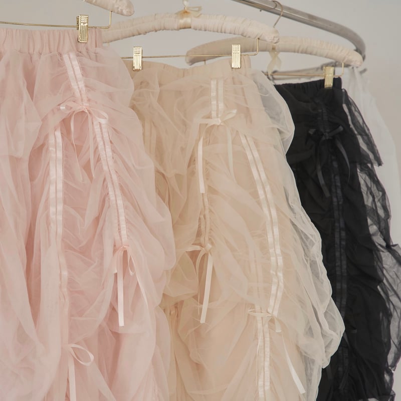 Ballerina” drawstring ribbon skirt (ivory) | T 