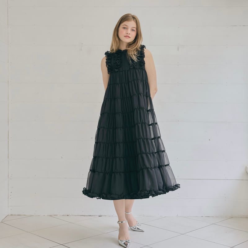 Sheer frill tiered dress (black) | Treat ürself