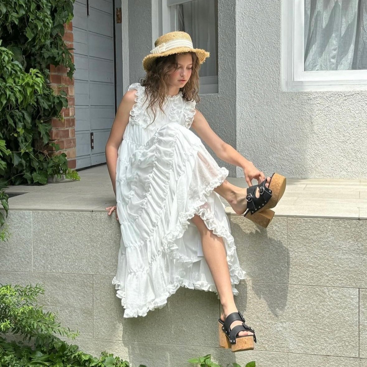 Sheer frill tiered dress (white) | Treat ürself