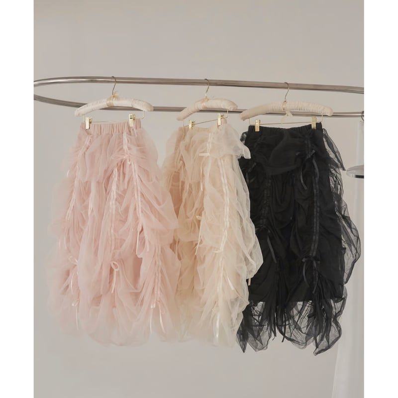 Ballerina” drawstring ribbon skirt (ivory) | T 