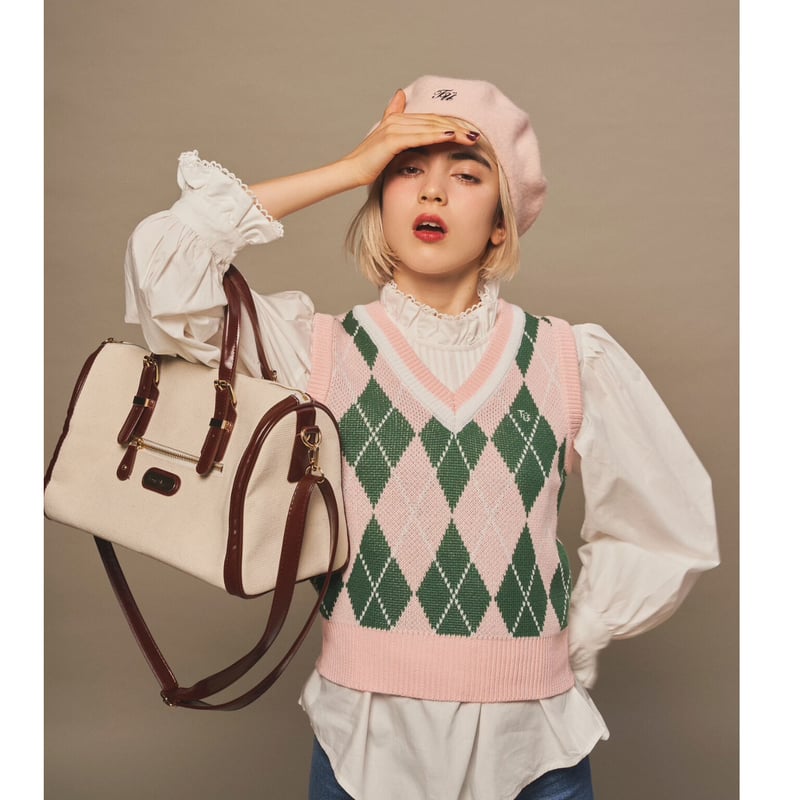 preppy argyle knit best(pink×green) | Treat ürself