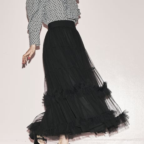 volume frill tulle skirt (black)