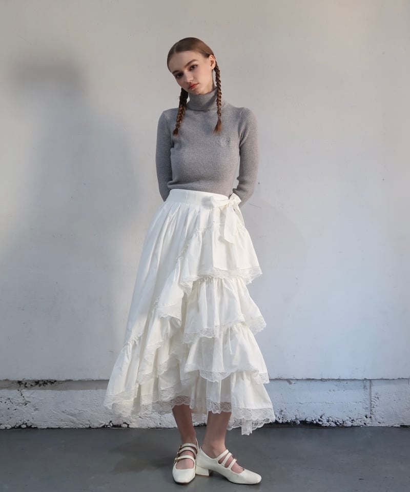 Angel ribbon lace asymmetry skirt | Treat ürself