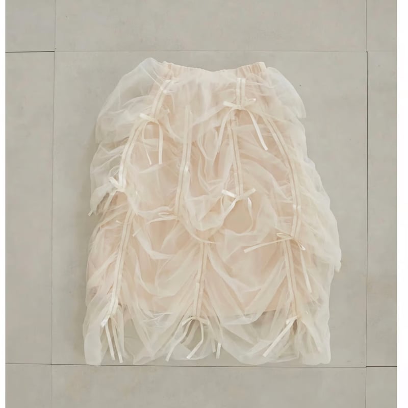 Ballerina” drawstring ribbon skirt (ivory) | T 
