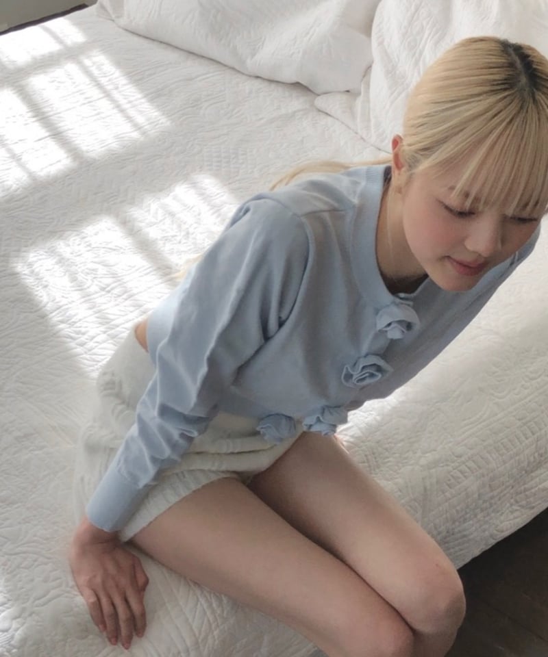 treat urself ローズモチーフカーディガン 水色 トリートユアセルフ ローズフラワーモチーフカーディガン ブルー