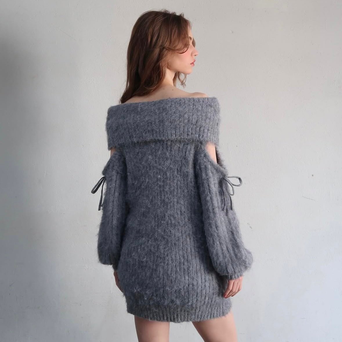threat sleeve ribbon knit one-piece | Treat ürself