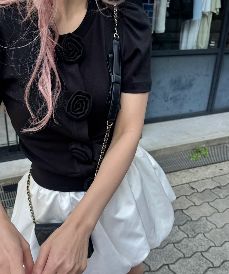 トップス Rose flower motif short sleeve cardigan Rose flower motif short sleeve cardigan | Treat