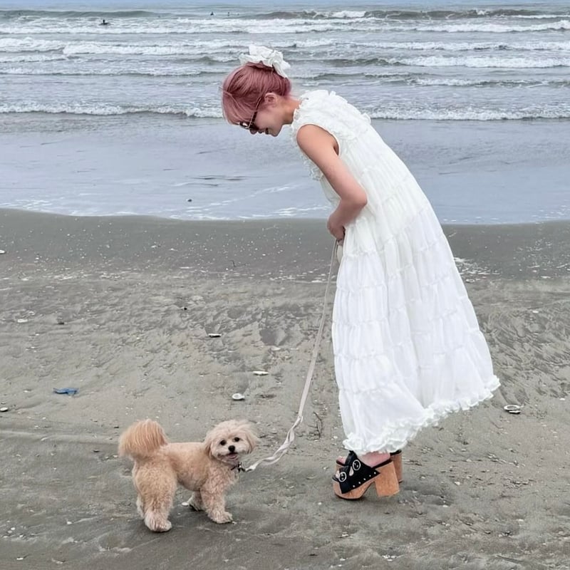 Sheer frill tiered dress (white) | Treat ürself