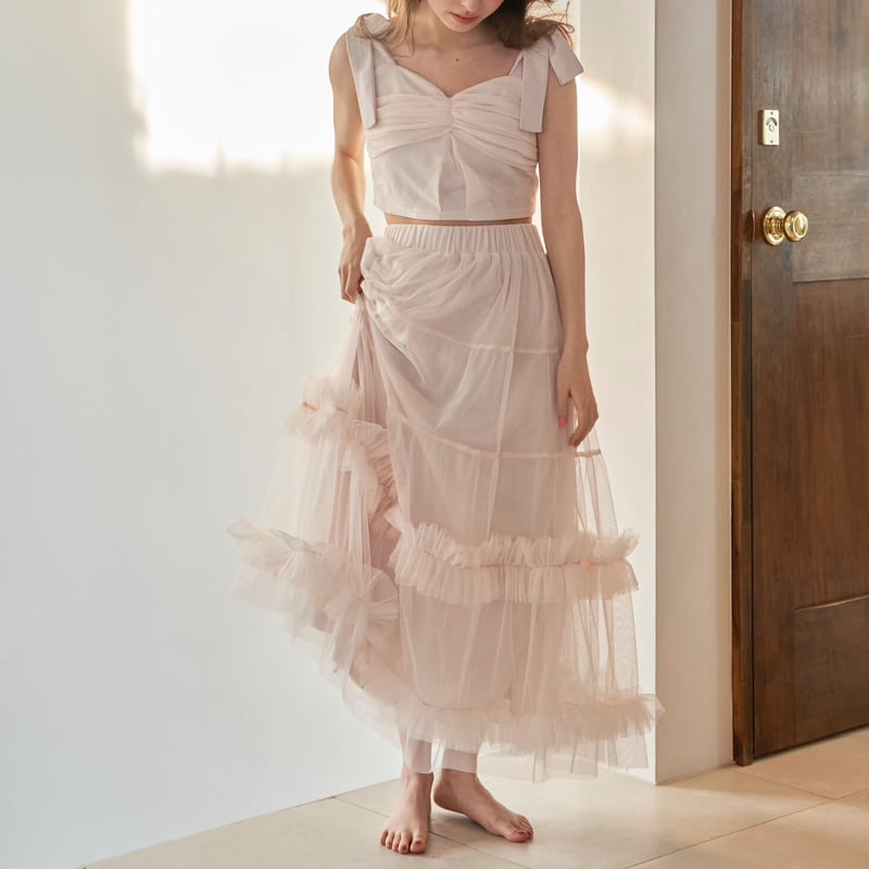 Ballerina” ribbon tulle skirt (baby pink) | Tr