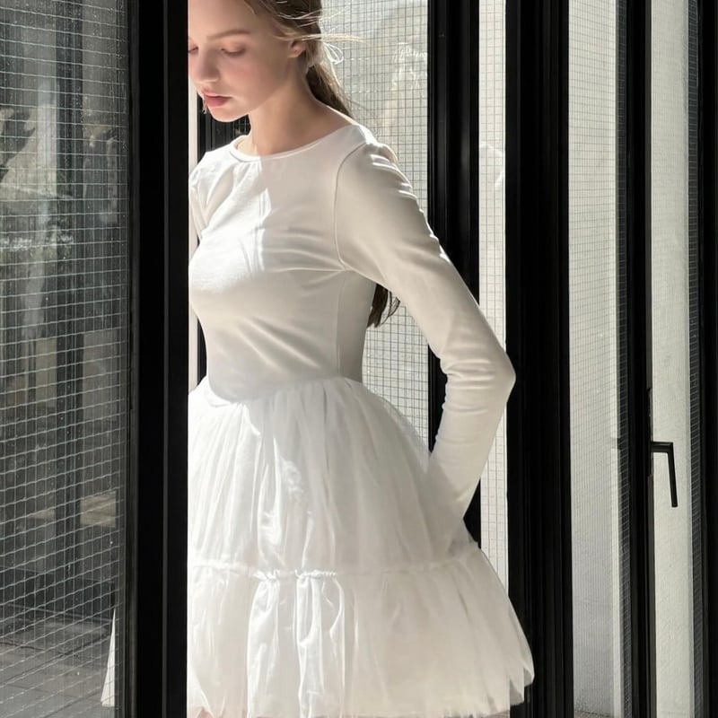 ワンピース Ballet docking tulle mini dress Ballet docking tulle mini dress white