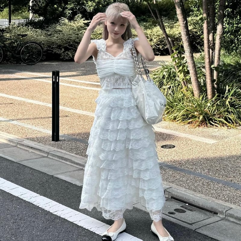 ロングスカート　レース　Treat Urself トリートユアセルフ ガーリーレースフリルロングスカートトリートユアセルフ Treat