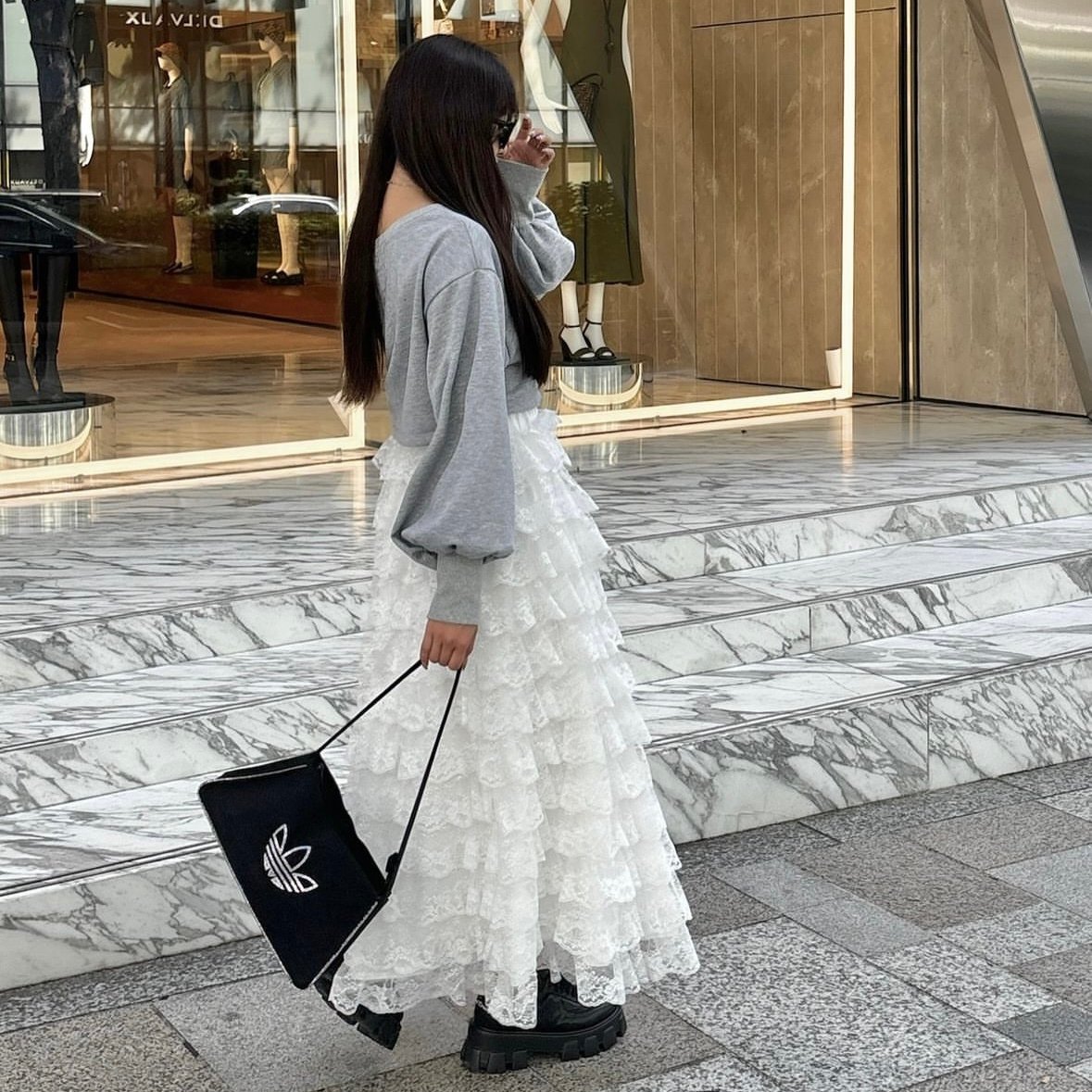 Acka チュールロングスカートホワイト