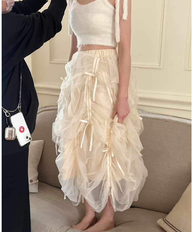 Ballerina” drawstring ribbon skirt (ivory) | T Ballerina” drawstring ribbon skirt (ivory) | T