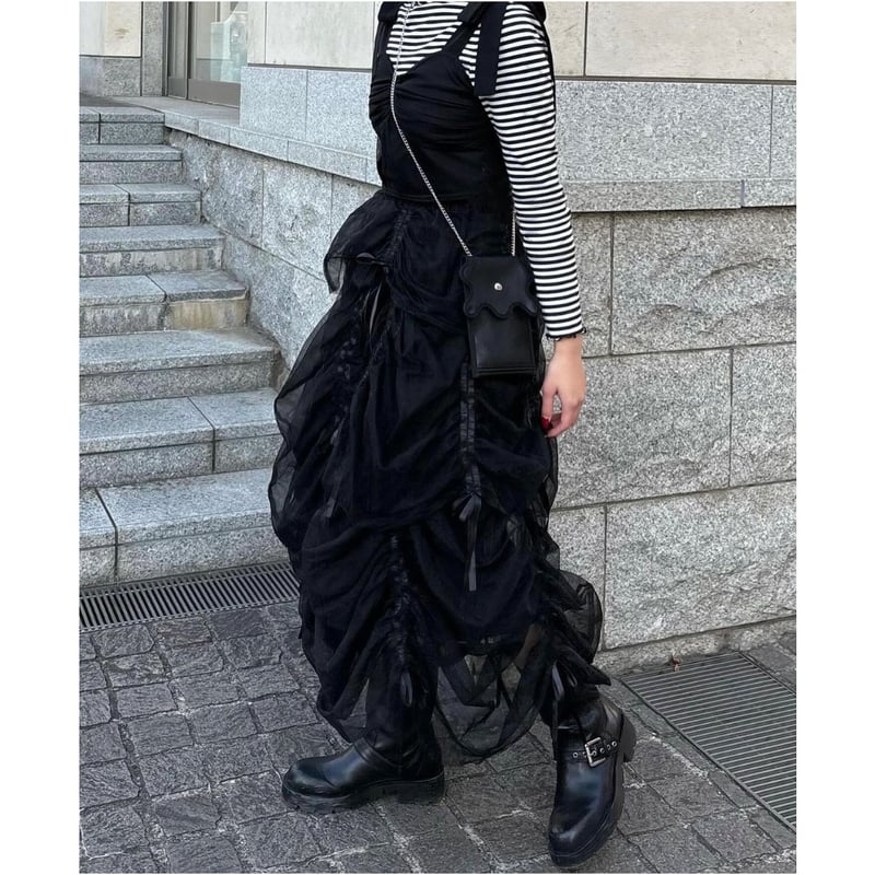 Ballerina” drawstring ribbon skirt (black) | T 