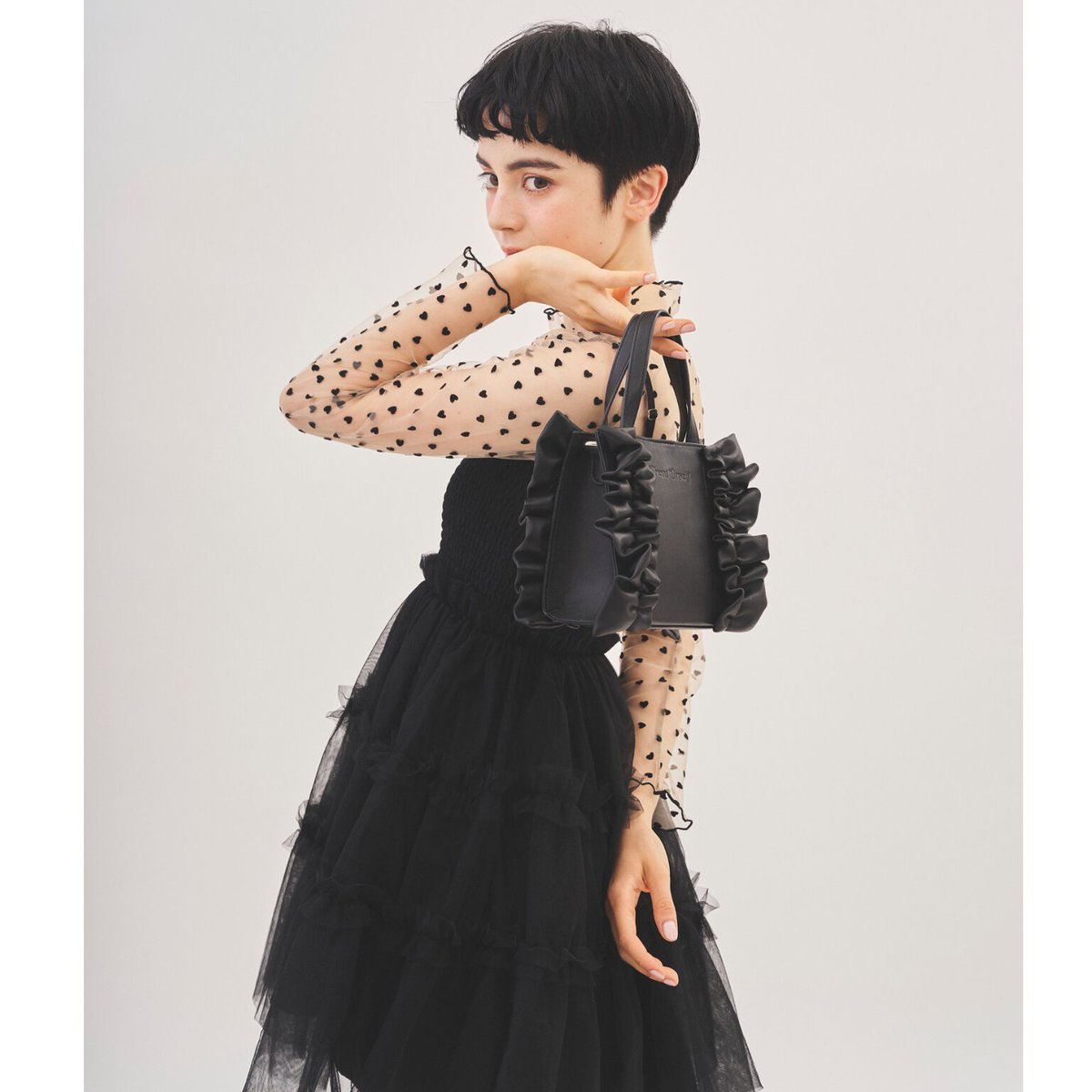 original frill leather tote bag (black S) | Tre...