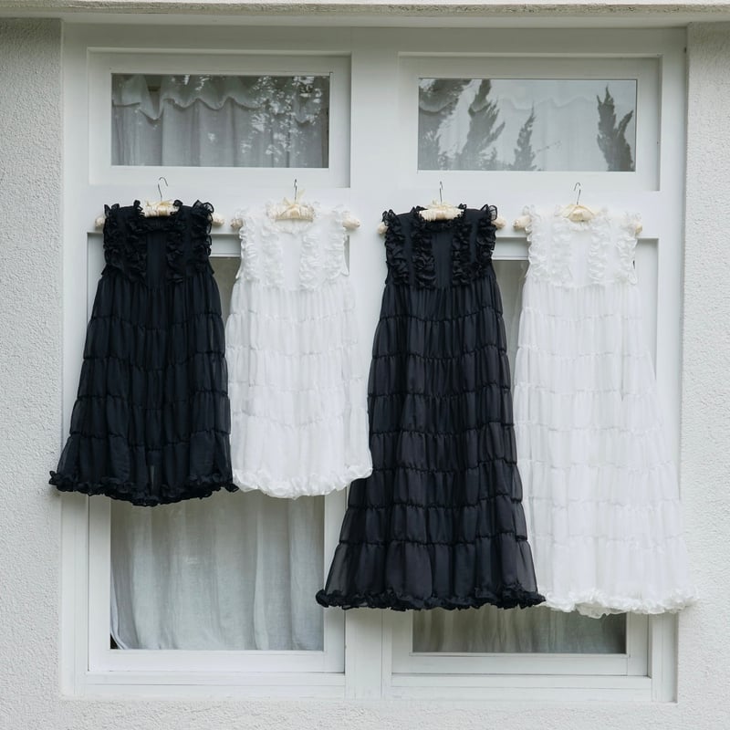 Sheer frill tiered dress (white) | Treat ürself