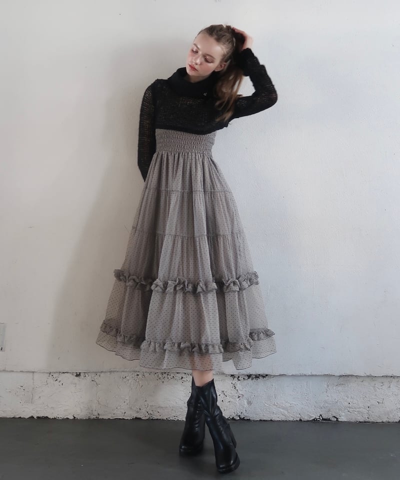 ワンピース Ballerina dot tulle docking one-piece 12月中旬〜下旬発送予定】Ballerina dot tulle docking one-piece