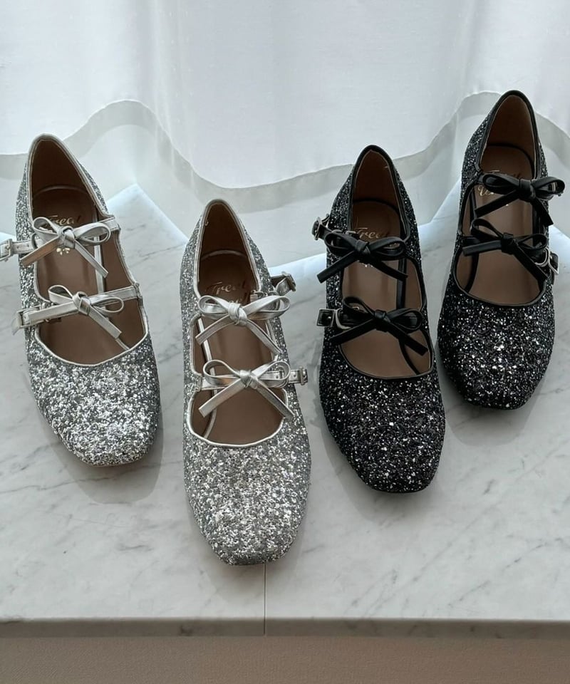 original ribbon glitter pumps (black)