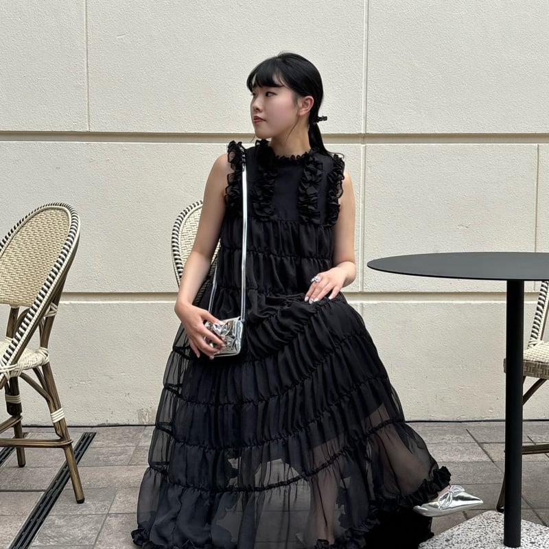 Sheer frill tiered dress (black) | Treat ürself 