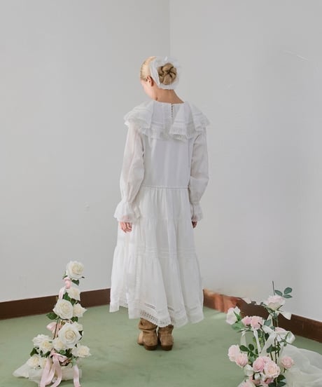 lace frill collar cotton long one piece