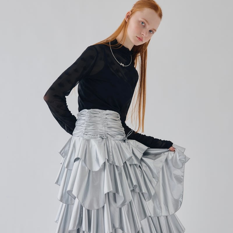 drawstring ribbon tiered long skirt | Treat ürself 
