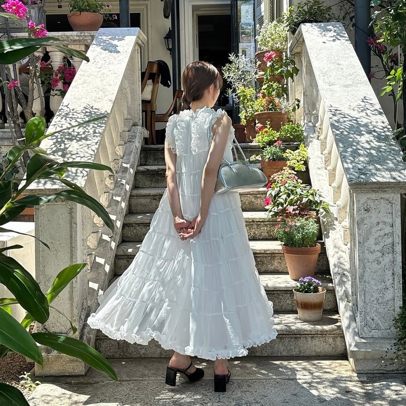 Sheer frill tiered dress (white) | Treat ürself