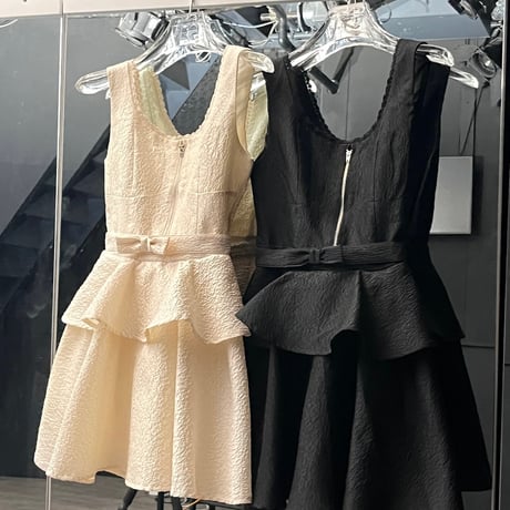 Ribbon peplum jacquard one-piece
