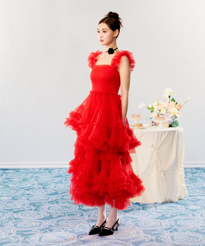 Ballerina” blooming tulle dress(red) | Treat