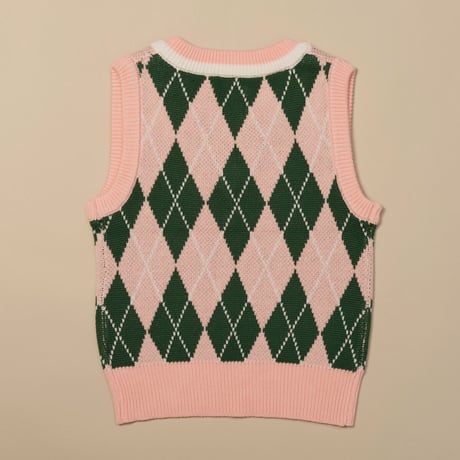 preppy argyle knit best(pink×green)