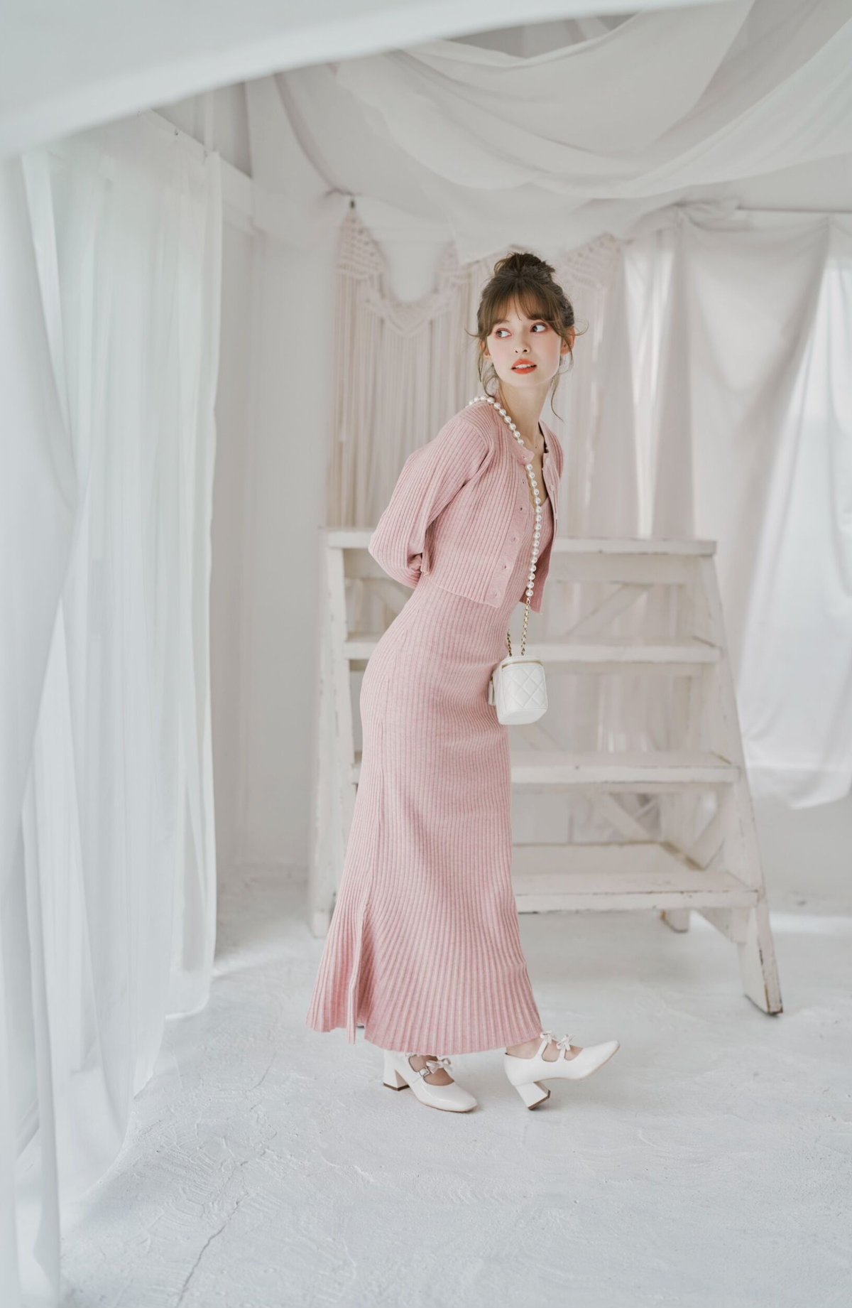 lady knit cami onepiece&cardigan(pink) | Treat ...
